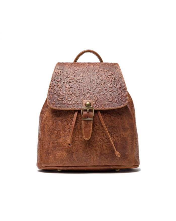 Χειροποίητο Δερμάτινο Σακίδιο με σχέδιο λουλούδι 