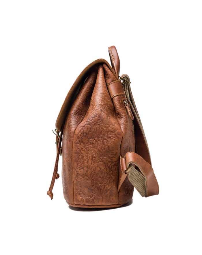 Χειροποίητο Δερμάτινο Σακίδιο με σχέδιο λουλούδι 