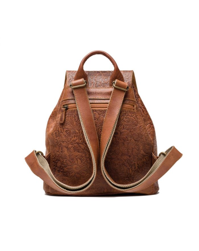 Χειροποίητο Δερμάτινο Σακίδιο με σχέδιο λουλούδι 