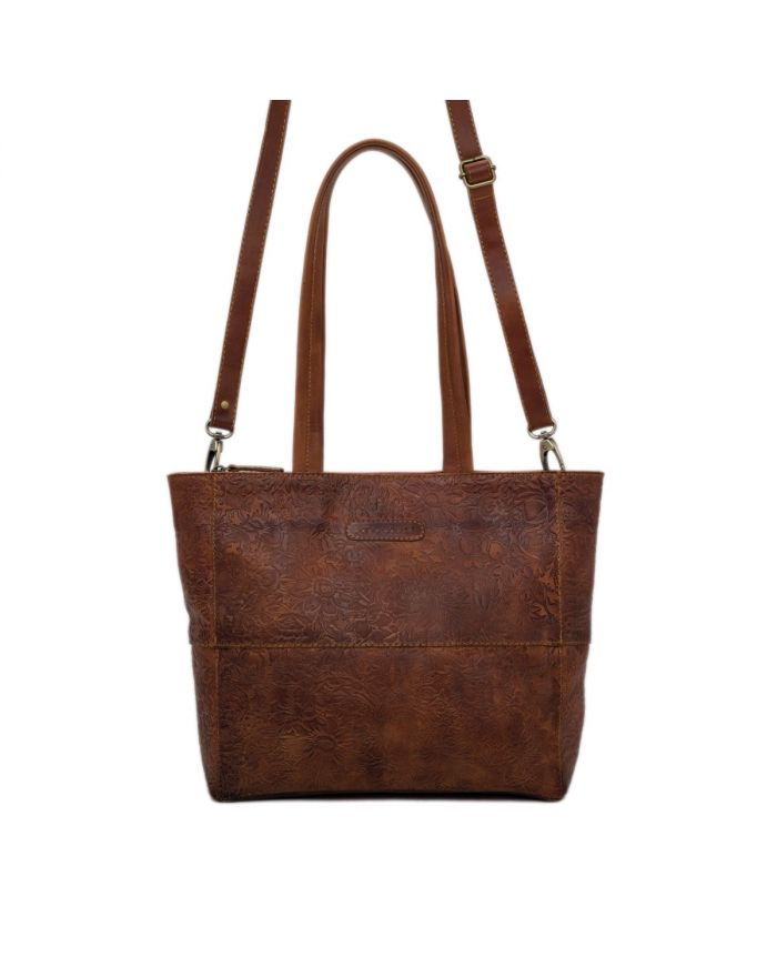 Δερμάτινη Τσάντα Ώμου με σχέδιο λουλούδι