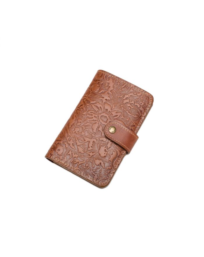 Δερμάτινο Πορτοφόλι με σχέδιο λουλούδι με κουμπί 